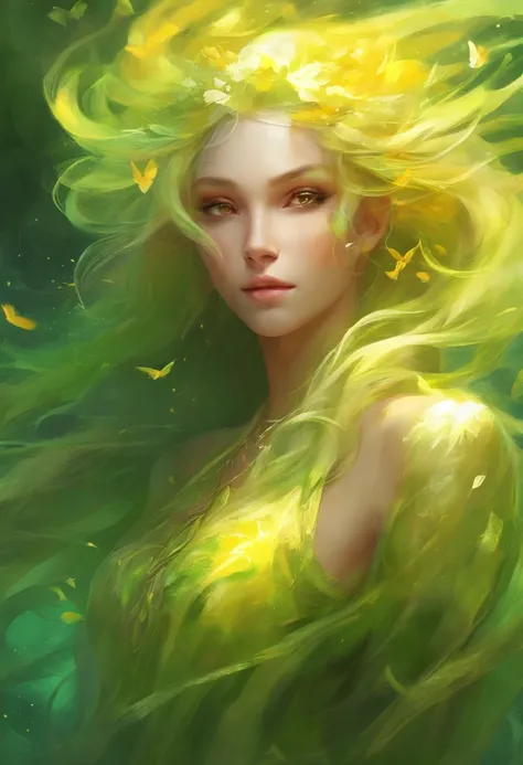 ((top-quality, 8K)), (Realistic), (Face Focus: 1.1), (Yellow and green: 1.3), Sincere Men, Hair fluttering in the wind, Facing the front, (nudde: 1.1)、- Pointed ears