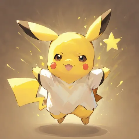 Pikachu wears a white shirt，Lovely jump，Current surrounds，Body stretching，Brighten skin，HighestQuali，8K