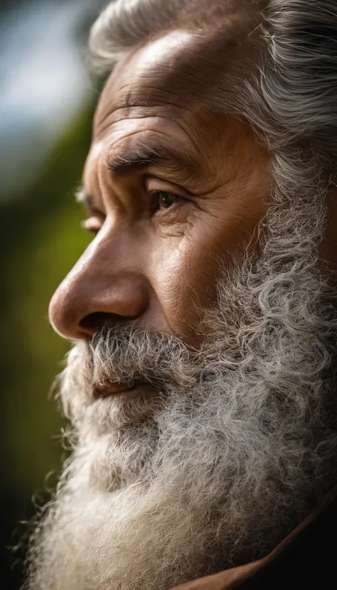 vieux.40 ans. Face of a Wise Man. cheveux blancs et barbe.