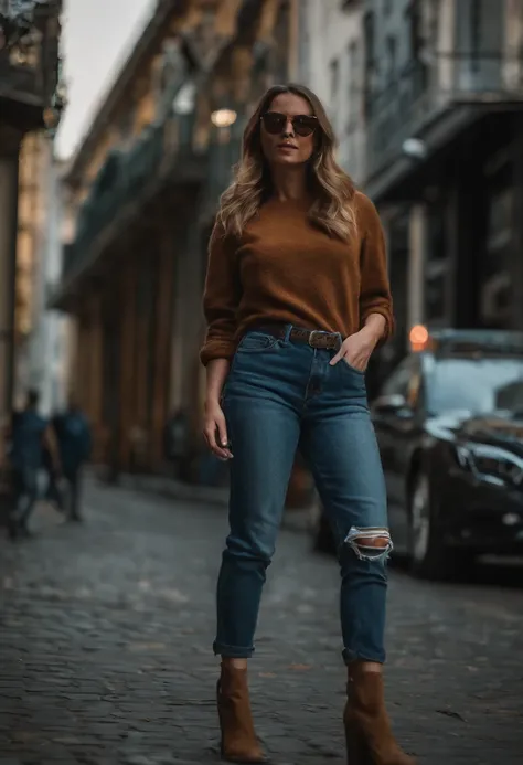 street，woman，selfie with friends，Beautiful Woman，denim pant,