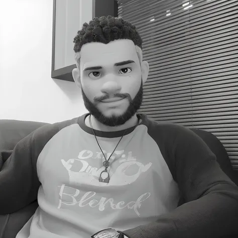 Um homem, usando barba cheia,o menino, afro-americano, Vista frontal sentado na cama, Looking at camera, cabelos pretos, Foto RAW,((Camisa Preta:1.2)), ((retrato)),Afro-descendente, Use uma boina, cabelo estilo militar, Slim and slightly athletic body, Wea...