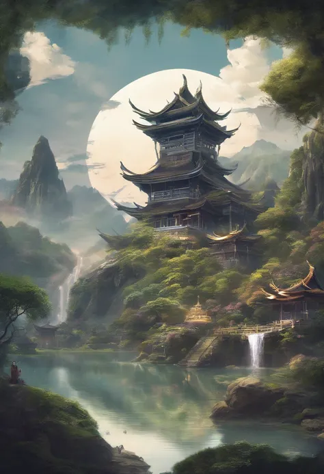 Chinese mythology，Mountain and Sea Sutra，celestial gardens，datura，Best picture quality，super-fine，Super magical，ultra - detailed，8K分辨率，dynamic viewing angle