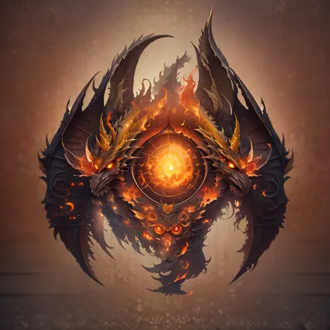 Logo, (fire dragon, Eyes burn with fire) symmetry, style of: ghotic, 3d, Doubleexposure