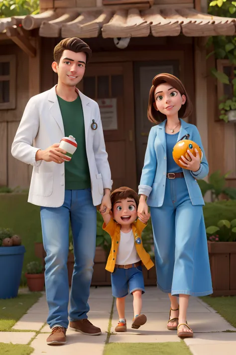 create a Disney Pixar-style image based on Sergio Kaerchers Instagram profile.  Sérgio Kaercher is a doctor with a lab coat and stethoscope, skilled Surgery and Emergency doctor, photography and drone enthusiast, loves football and Sport Club Internacional...