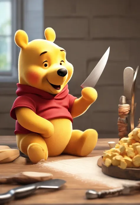 Winnie the Pooh with a knife