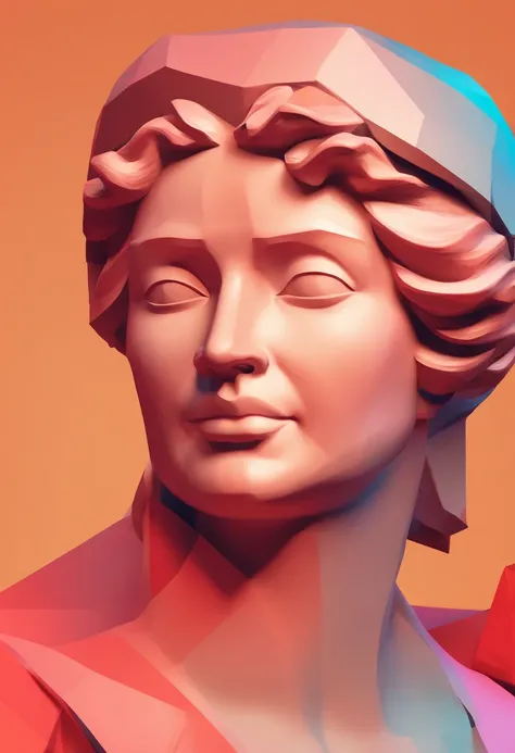 Close-up of a statue of a woman, Colorful classical statues, Escultura grega do retrato da divindade, classic art, bust with a beautiful neck, Escultura Michelangelo, classicismo artstyle,Estilo de arte de corte de papel, neon cor doce, simples, elegante, ...