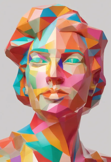 Close-up of a statue of a woman, Colorful classical statues, Escultura grega do retrato da divindade, classic art, bust with a beautiful neck, Escultura Michelangelo, classicismo artstyle,Estilo de arte de corte de papel, neon cor doce, simples, elegante, ...