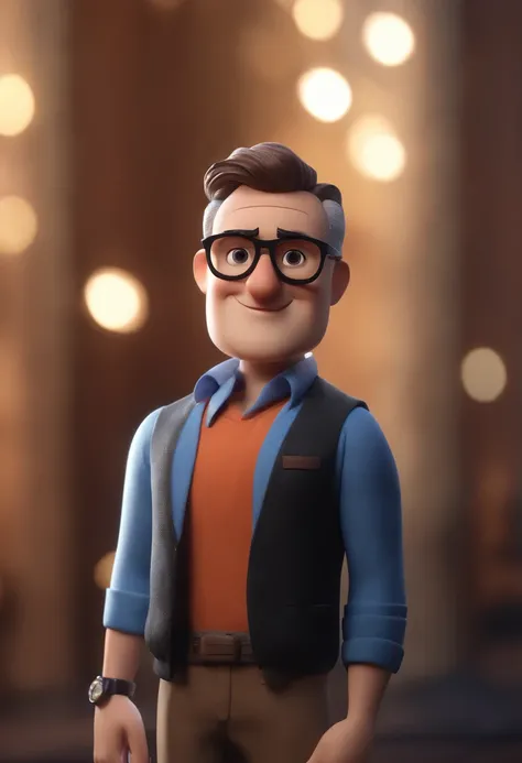 Cartoon character of a man wearing black glasses and a blue shirt, um personagem animado, Caractere estilizado, animation style rendering, 3D estilizado, Arnold Maya render, 3 d render stylized, toon render keyshot, Personagem 3D, Personagem 3D, 3d renderi...