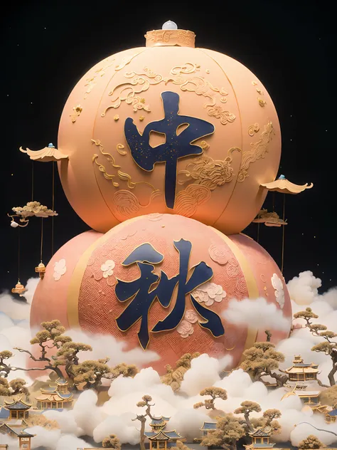 no man, edgbunny，mid-autumn festival，full moon，sweet osmanthus，chang'e，lanterns，palaces，cloud, chinese style, masterpiece,super ...