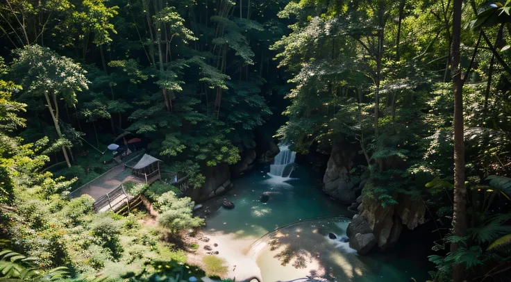 a hyper realistic photography of the an aerial view of Kilim Geoforest Park in Langkawi, no people, Nikon D850 DSLR 4k camera, 100mm lens, F 1.2 aperture setting, bright and natural lighting, vibrant, fun and relaxing atmosphere