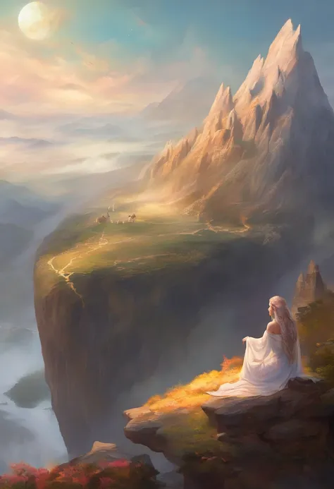 Giant lady sitting on a mountain