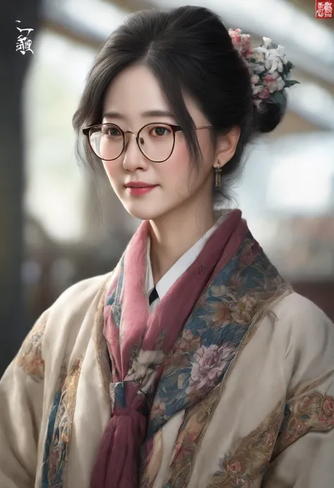 wears glasses、Shawl、Middle-aged female doctor carrying a school bag、Black hair，Sweaters，chineseidol、designer、Central Academy of Fine Arts、Yunnan