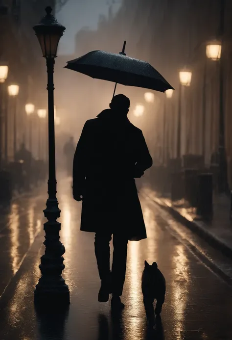 (best quality,4k,8k,highres,masterpiece:1.2),ultra-detailed,realistic,photorealistic:1.37,man in black clothes,man in black clothes walking,raytraced,rainy day,depressing,forest,streetlamp-lit background, two men, Ally night city, heavy rainfall,volumetric...