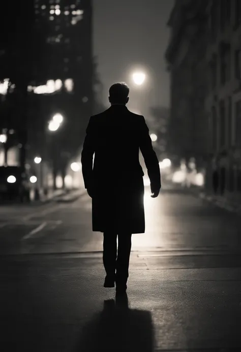 (best quality,4k,8k,highres,masterpiece:1.2),ultra-detailed,realistic,photorealistic:1.37,man in black clothes,man in black clothes walking,raytraced,depressing city,streetlamp-lit background,exploring city at night,volumetric lighting