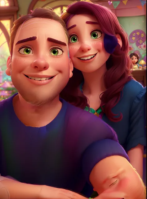 (a couple in Disney Pixar style, high quality, best quality),(colorful and vibrant),(realistic lighting and details), (beautifully textured characters),(storybook-like atmosphere), (charming and whimsical),(magical surroundings), (expressive and lively),(e...