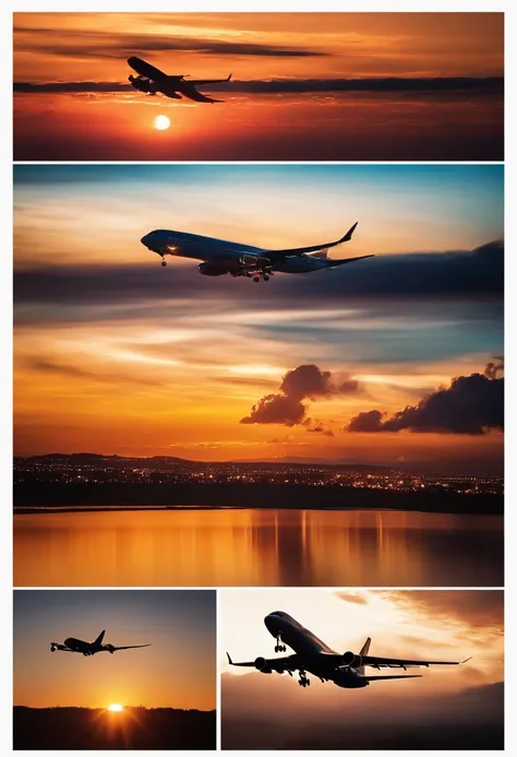 Close-up of cloudy sunset and airplane flying in the sky, Amazing skies, Amazing skies, Stunning sunset, brilliant sunset, A very colorful heaven, Amazing reflections of the sky, Colorful clouds, colorful sunset, Sunset clouds, Cloudy sunset, Glowing cloud...