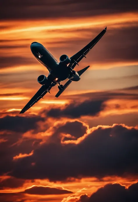 Close-up of cloudy sunset and airplane flying in the sky, Amazing skies, Amazing skies, Stunning sunset, brilliant sunset, A very colorful heaven, Amazing reflections of the sky, Colorful clouds, colorful sunset, Sunset clouds, Cloudy sunset, Glowing cloud...