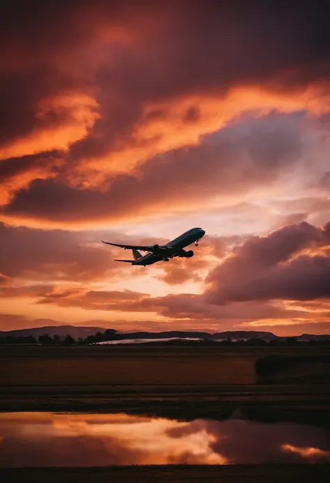 Close-up of cloudy sunset and airplane flying in the sky, Amazing skies, Amazing skies, Stunning sunset, brilliant sunset, A very colorful heaven, Amazing reflections of the sky, Colorful clouds, colorful sunset, Sunset clouds, Cloudy sunset, Glowing cloud...