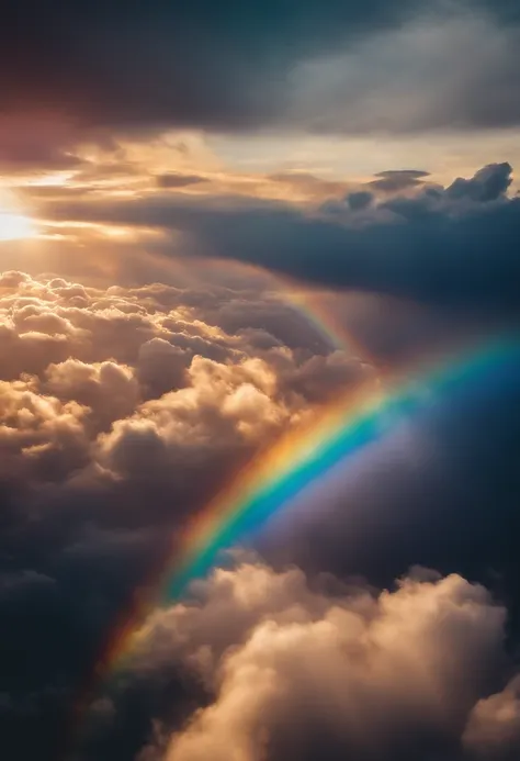 Close-up of airplane flying in the sky with sunny rainbow clouds, Amazing skies, Amazing skies, Stunning rainbow colors, Brilliant iridescent colors, A very colorful heaven, Amazing reflections of the sky, Colorful clouds, Colorful iridescent colors, Rainb...