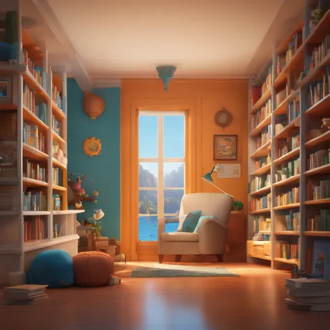 fundo branco, pixar desenhos animados 3D, homem lendo um livro, ::estilo pixar cartoon