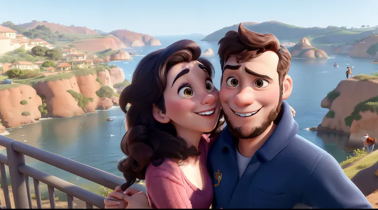 Um Casal de namorados felizes estilo Disney Pixar, alta qualidade, melhor qualidade