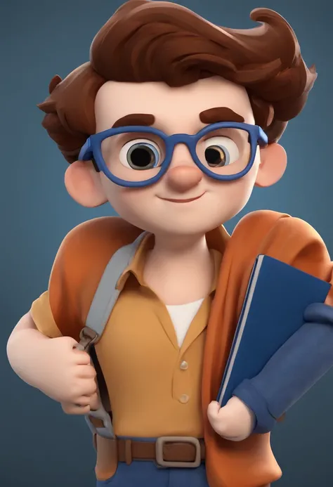 Cartoon character of a young shepherd with extremely short brown hair military cut style with blue frame glasses and a blue shirt, barba grande um pouco grisalha, wide lips, With bible in hand animation character, Caractere estilizado, animation style rend...