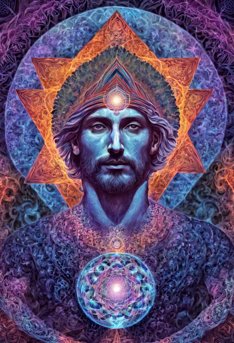 psychedelic art in drdjns style of mysterious man, sacred geometry, intricate patterns, complex and detailed, masterpiece, 8k, h...