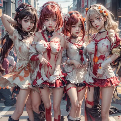 (((SFW, NSFW STILL SHOW, 12 Tiny Girls in a row:1.2, Shibuya Hachiko-mae scramble crossing on Halloween:1.2))), ((masterpiece:1.2, best quality, photorealistic:1.37)), { (Standing Full Body:1.2)|(from below:1.2) }, { bandaged full body | Cut-off Sailor Uni...