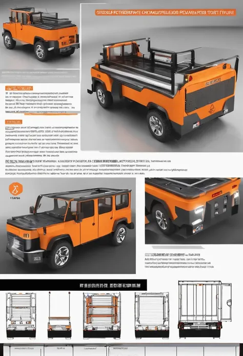 Design an industrial GVA truck shape，ruggedly，The body is made of high-strength metal materials，to improve durability and load-carrying capacity，simplistic design，The lines of the whole vehicle are smooth and concise，A warning light is set at each of the f...