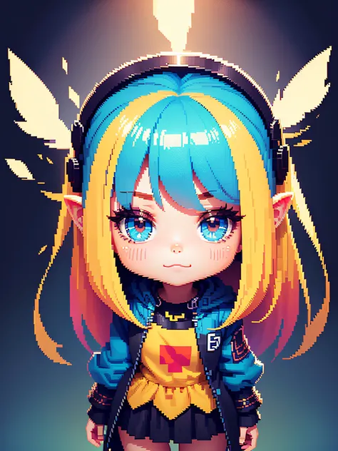 Chibi character pixel art, beautiful detailed pixel art, hyper detailed pixel art, conceptual pixel art, high quality pixel art, high quality pixel art, high quality pixel art, dynamic lighting, colorful, high contrast colors, Pixel art style, Pixel art:3,...