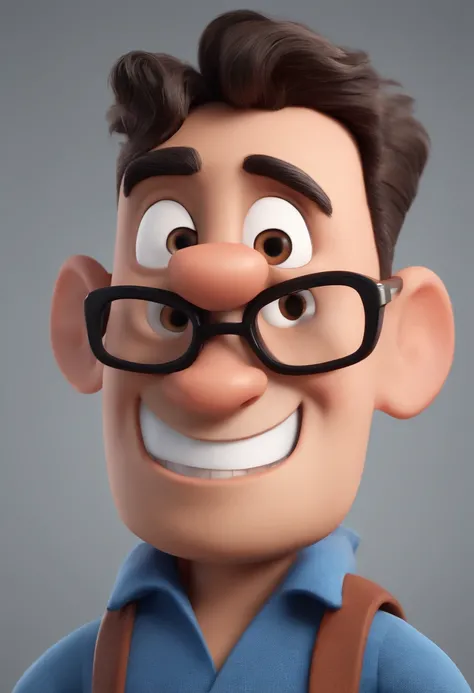 Cartoon character of a man with black glasses and a blue shirt, animation character, Caractere estilizado, animation style rendering, 3D estilizado, Arnold Maya render, 3 d render stylized, toon render keyshot, Personagem 3D, Personagem 3D, 3d rendering st...