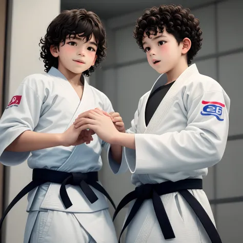 A 10-year-old boy named André with dark curly hair practicing Judo