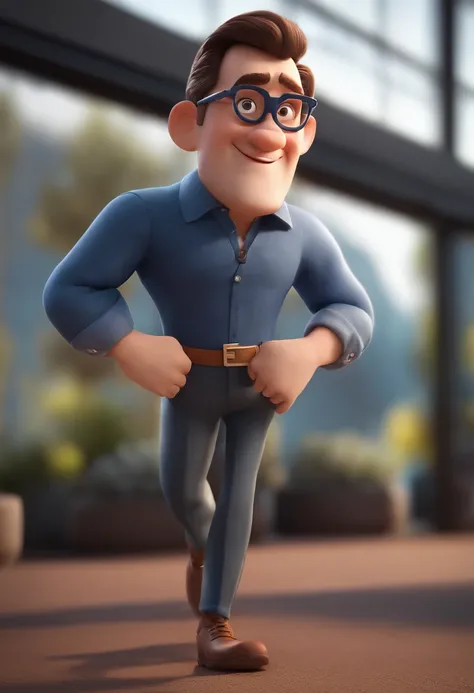 Cartoon character of a man with black glasses and a blue shirt, animation character, Caractere estilizado, animation style rendering, 3D estilizado, Arnold Maya render, 3 d render stylized, toon render keyshot, Personagem 3D, Personagem 3D, 3d rendering st...