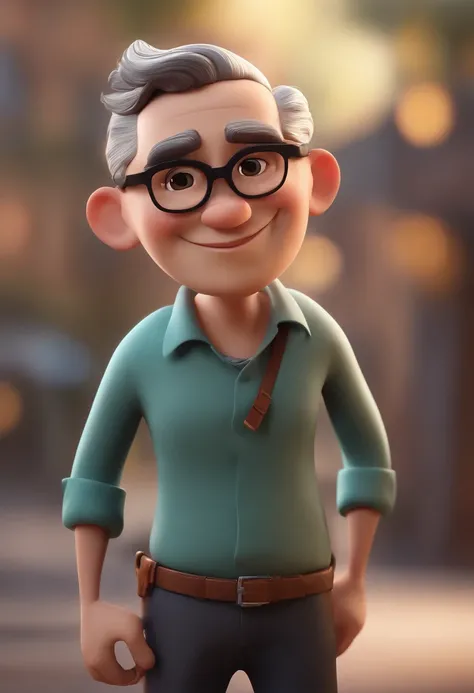 Cartoon character of a man with black glasses and a blue shirt, animation character, Caractere estilizado, animation style rendering, 3D estilizado, Arnold Maya render, 3 d render stylized, toon render keyshot, Personagem 3D, Personagem 3D, 3d rendering st...