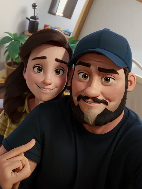 casal homem com barba e mulher no estilo Disney Pixar, alta qualidade, melhor qualidade