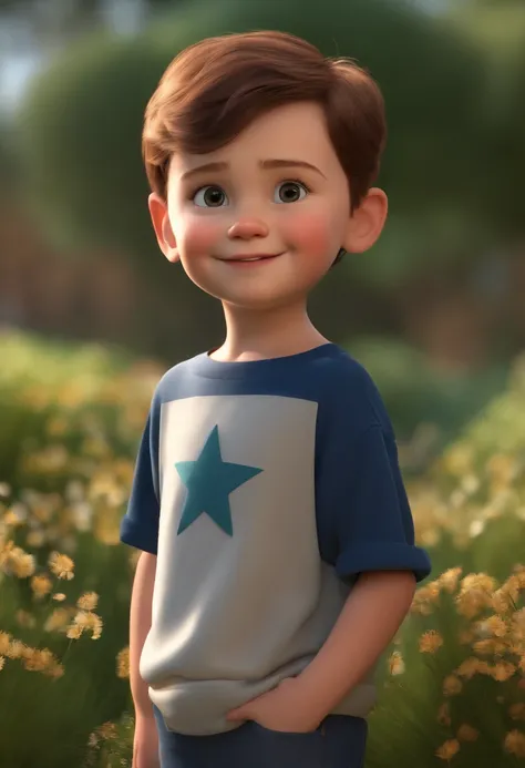 a happy cute kid standing short hair, vestindo uma fantasia espacial, , fundo branco, barnet, Tom, Estilo Pixar, ....3d, desenhos animados, rosto detalhado, asymmetrical 16k