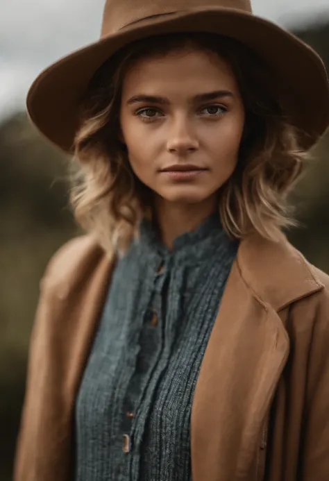 Isola a imagem de uma jovem de cabelos castanhos que emoldura delicadamente o rosto. Her brown eyes convey serenity and determination, Reflecting confidence in your expression. Em um estilo semelhante a uma fotografia de passaporte, Seu semblante calmo irr...