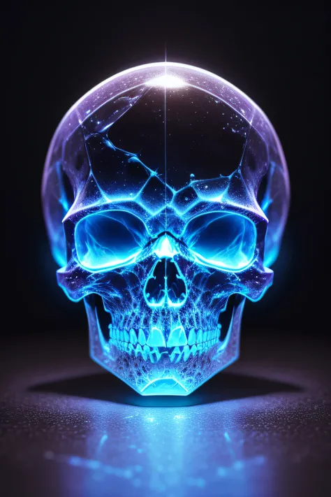 the skull of an alien made in crystal, very detailed and textured. Psychedelic colors swirl in its visible