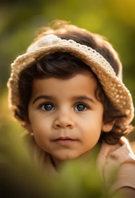 menino: Miguel, aproximadamente 5 anos de idade, cabelo curto estilo Disney, olhos castanhos e sorrisos. garota: Giovana, 2 anos, longos cabelos pretos e olhos azuis. scenecy: Miguel and Giovana are in a cozy little house in the valley, ao fundo um dia ens...