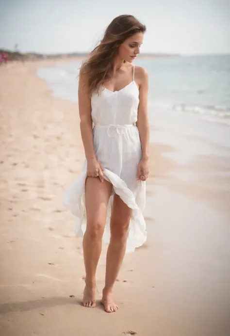 Femme nu jambe écarté qui ce touche sur la plage