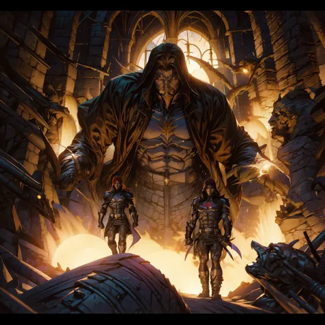 Castlevania Hyper Réaliste Seigneur de l’Ombre Super Détaillé Jeu de tir dynamique La pièce maîtresse du seigneur Dracula Guerrier arabe médiéval avec turban rouge Visage effrayant La structure musclée du visage de Hokuto No Ken Kenshiro avec Raoh entouré ...