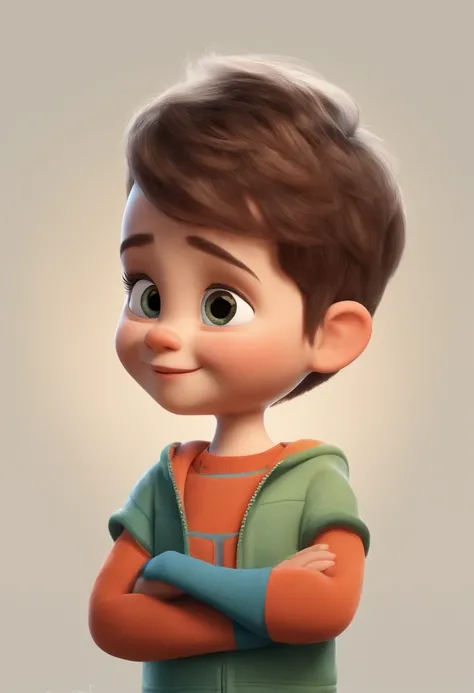 a happy cute kid standing short hair, vestindo uma fantasia espacial, , fundo branco, barnet, Tom, Estilo Pixar, ....3d, desenhos animados, rosto detalhado, asymmetrical 16k