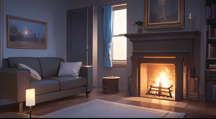 night interior with fireplace illustration top quality graphic night indoor