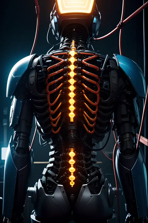 1 Handsome upper body only made,The skeleton and internal circuits of the machine are built,Mechanical Boy,((super realistic details)),and countless cables extending from the back,A camera eye that glows red in only one eye,A small sparkling blue crystal o...