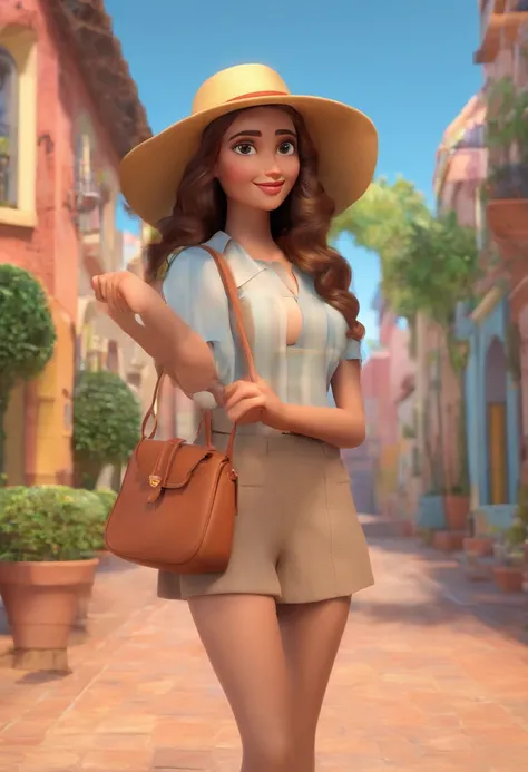 Mulher morena linda, filha mulher pequena, marido forte, estilo pixar