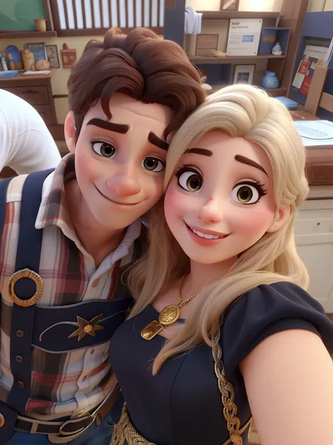 Mulher e homem, olhos castanhos, estilo Disney pixar ,alta qualidade,melhor qualidade