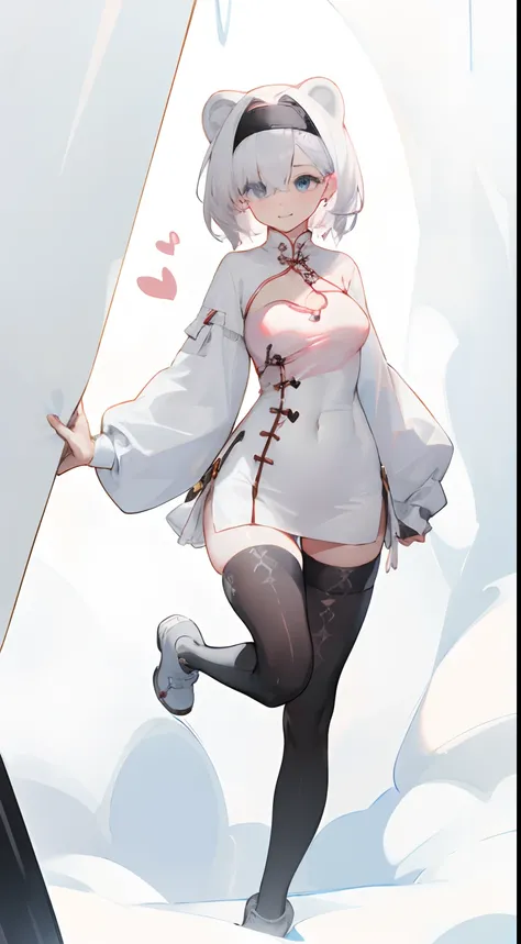 White color hair，Leakage out of the collarbone，Neck leakage，Heart-shaped decoration，Cheongsam, short skirt, over-the-knee stockings