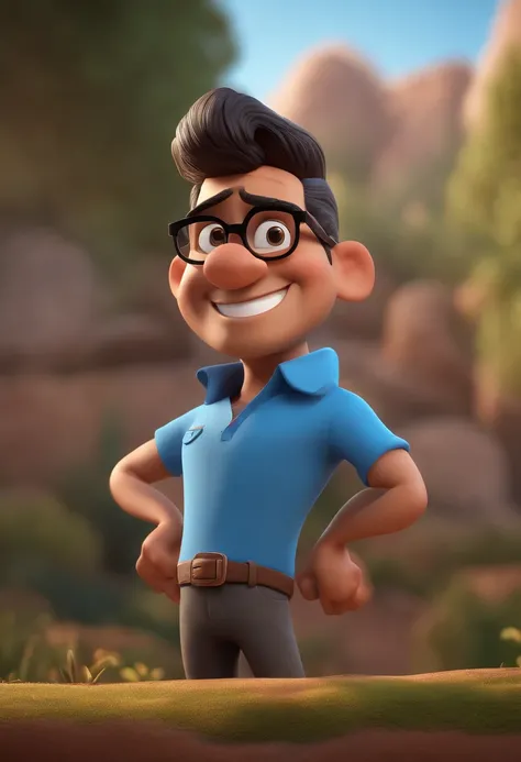 Cartoon character of a man with black glasses and a blue shirt, animation character, Caractere estilizado, animation style rendering, 3D estilizado, Arnold Maya render, 3 d render stylized, toon render keyshot, Personagem 3D, Personagem 3D, 3d rendering st...