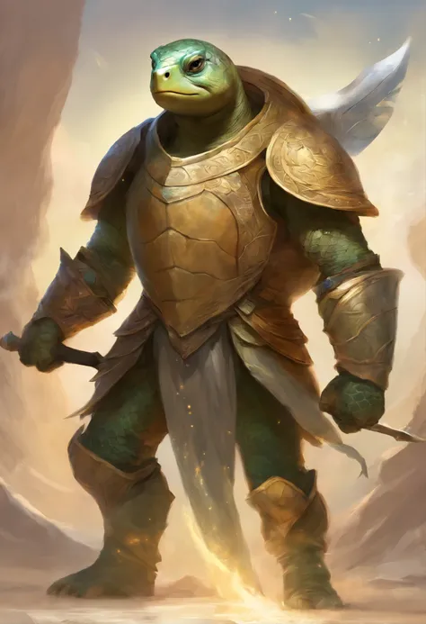 A short humanoid turtle holding a short sword and a standard shield.