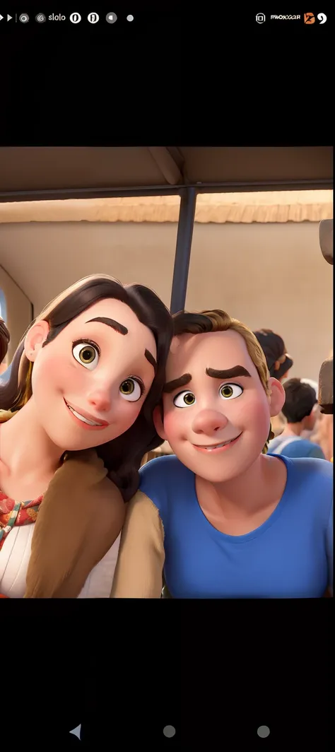 Obra-prima ao estilo Disney/Pixar in high quality and high resolution. The woman in the front is blonde and the man has black hair.